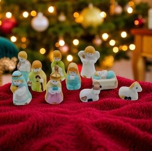 Ceramic Dollhouse Colorful Nativity Figurine Set 1.75 Inch 10 Pc